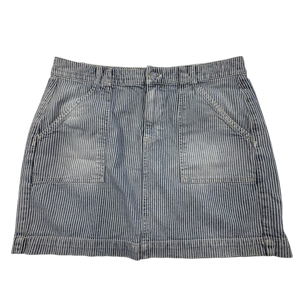 Madewell Striped Utility Denim Mini Skirt Women's 10 Blue White Retro